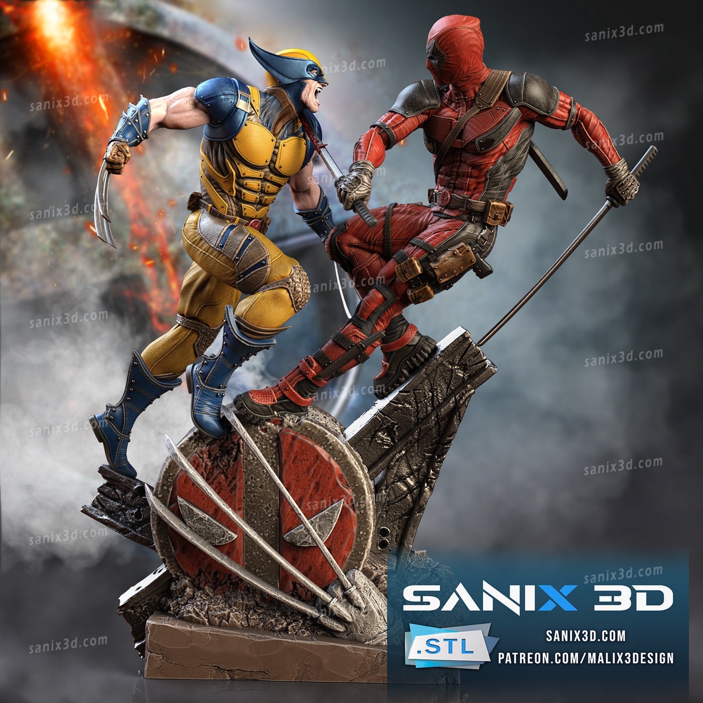 Deadpool & Wolverine · Figura 3D Pintada Resina · Escala 1/10 · 262mm· Fan Art de Sanix3D · Coleccionables · Figurilla · Escultura