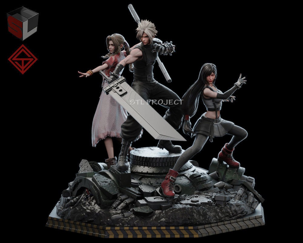 Final Fantasy 7 Remake · CLOUD, AERITH, TIFA Diorama · 290mm · Painted