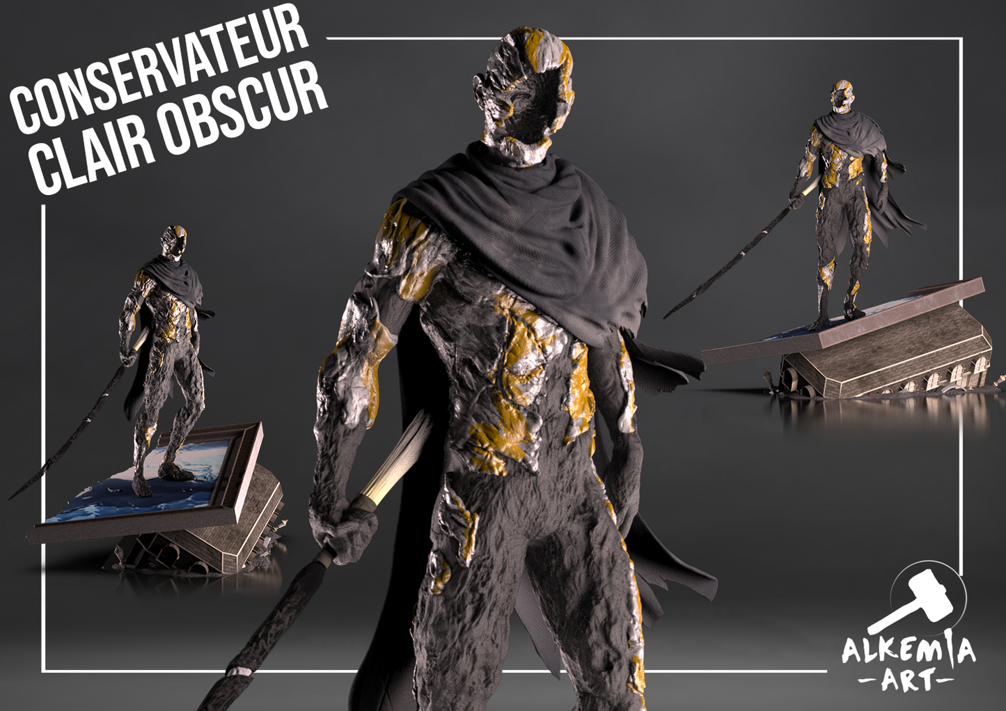 Diorama Clair Obscur - Enfant, Paintresse et Conservatrice - 30cm