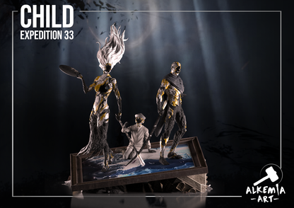 Diorama Clair Obscur - Enfant, Paintresse et Conservatrice - 30cm