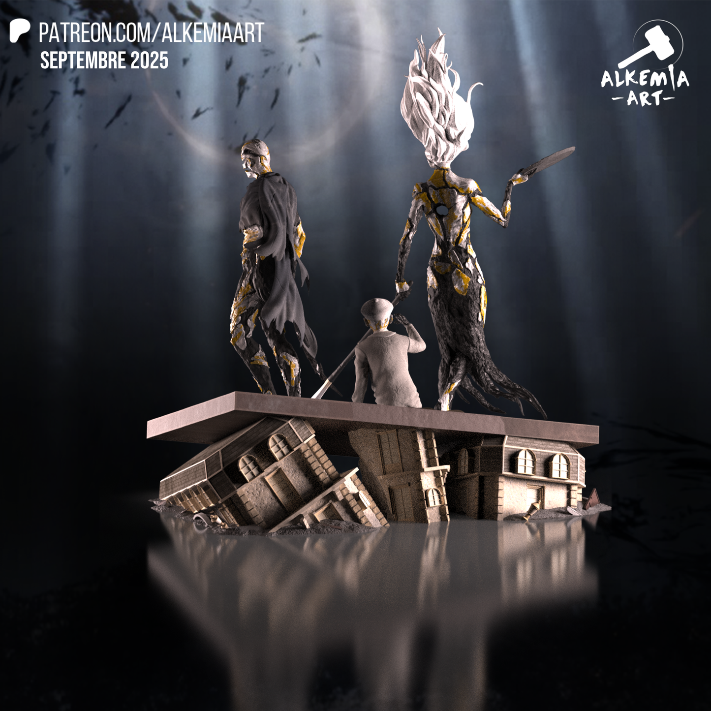 Diorama Clair Obscur - Enfant, Paintresse et Conservatrice - 30cm