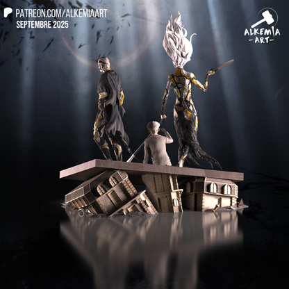 Diorama Clair Obscur - Enfant, Paintresse et Conservatrice - 30cm