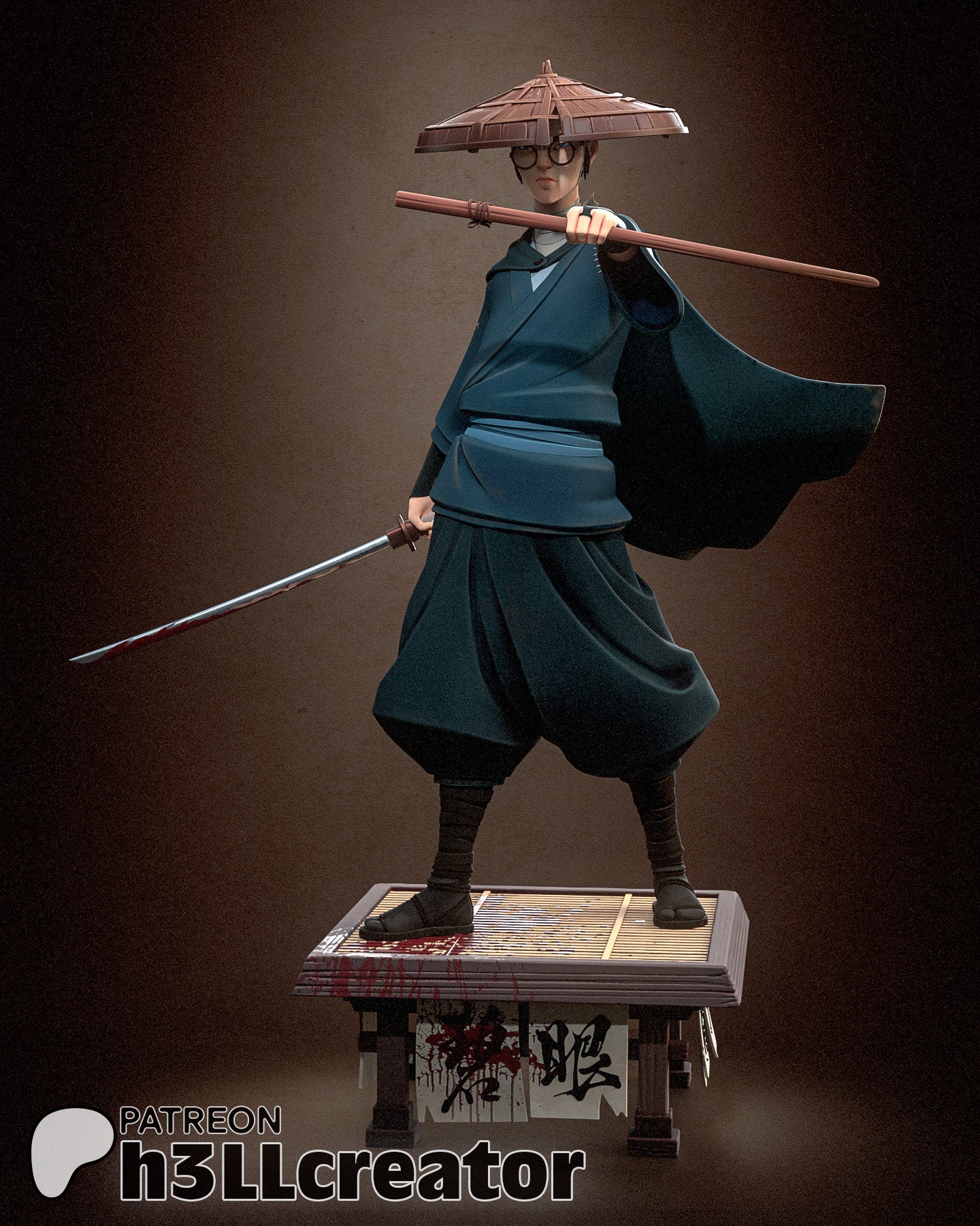 MIZU - Samouraï aux yeux bleus - 36,2 cm