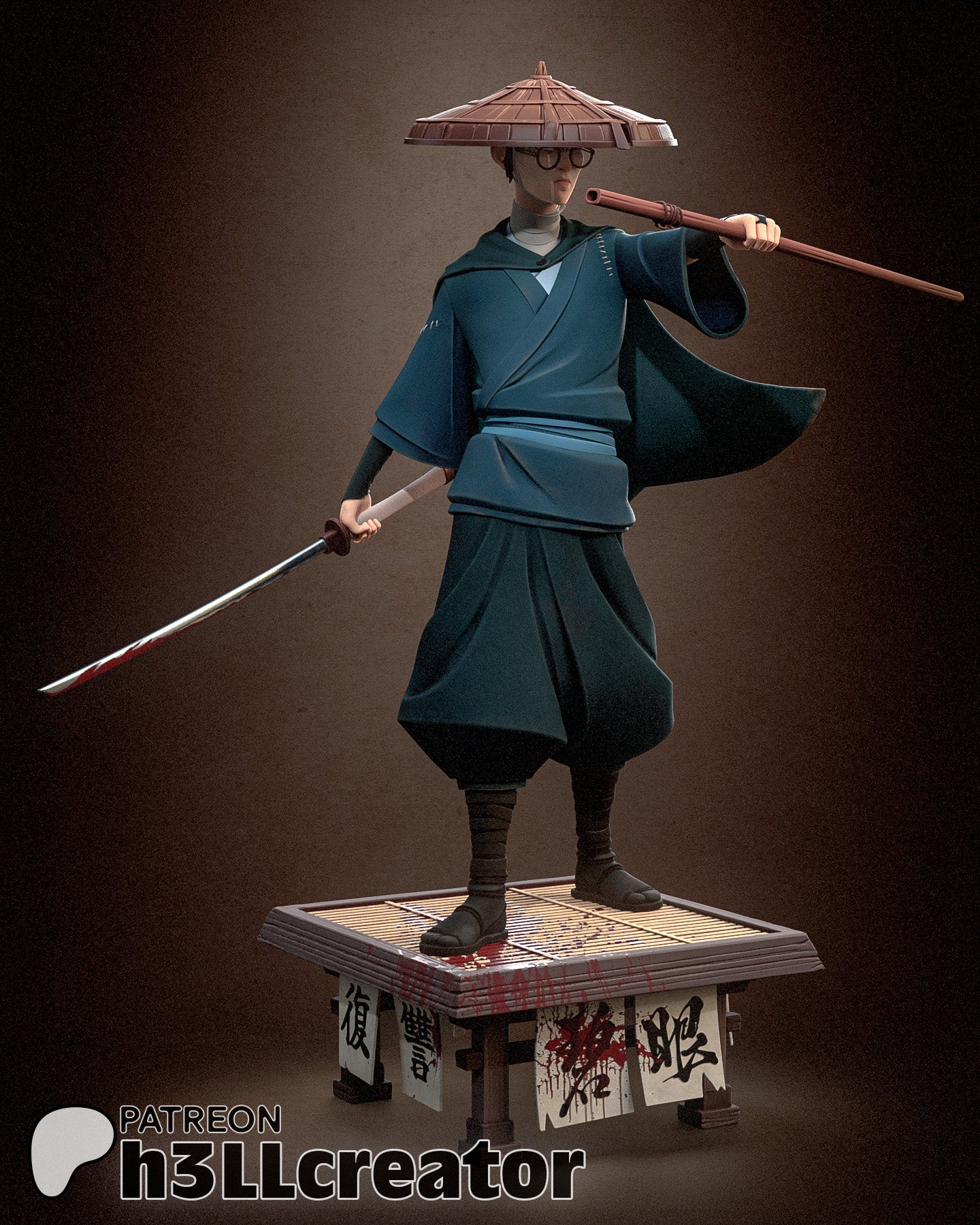 MIZU - Samouraï aux yeux bleus - 36,2 cm