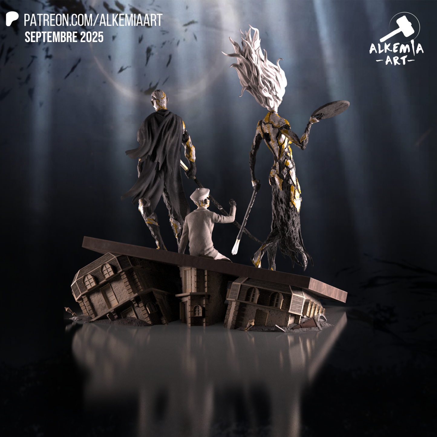 Diorama Clair Obscur - Enfant, Paintresse et Conservatrice - 30cm