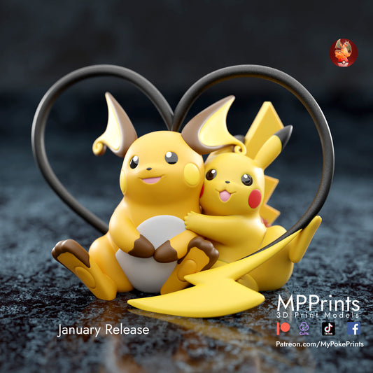 Pack San Valentín · Pikachu y Raichu Corazón · 120mm
